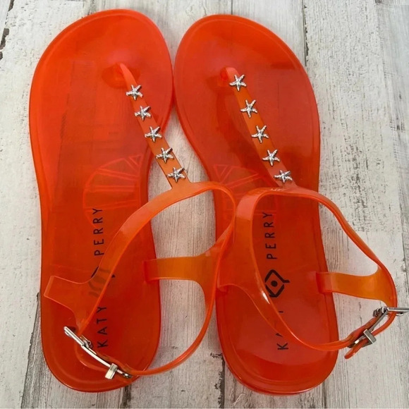 Katy Perry Orange Starfish Studded T-Strap Geli Sandals Size 8 Casual - Picture 5 of 12